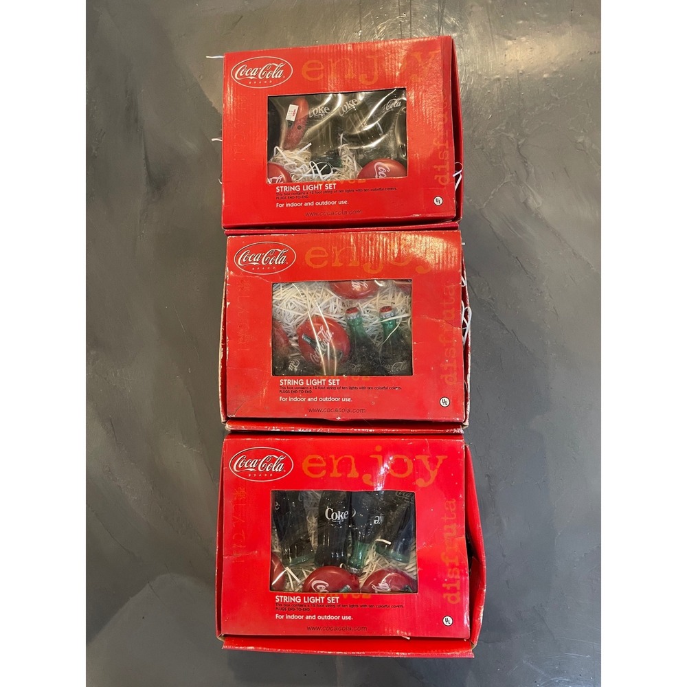 VTG Lot of 3 Coca-Cola Bottle & Red‎ Logo Discs String Lights 12 Ft Sets